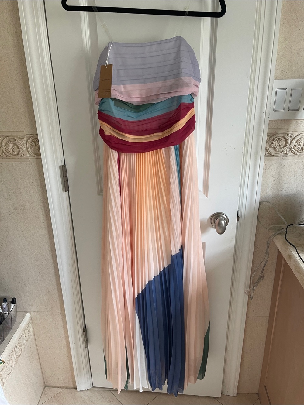 Multi-Color Strapless Pleated Maxi Dress
